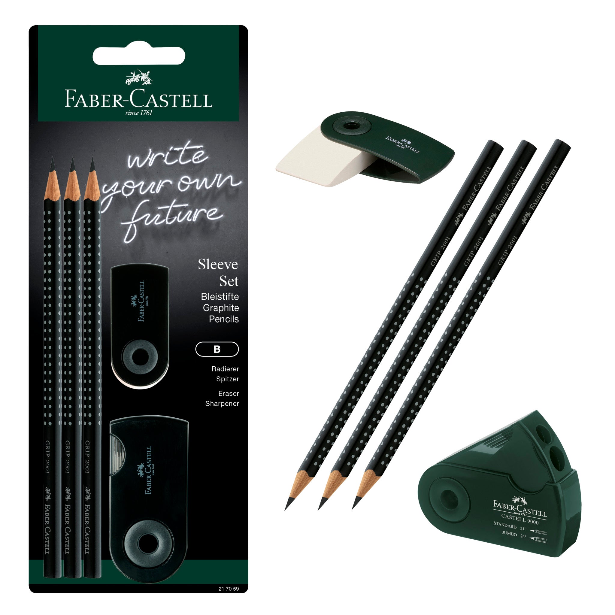 Grip Graphite Pencils & Accessories Set, Black - #FC217059