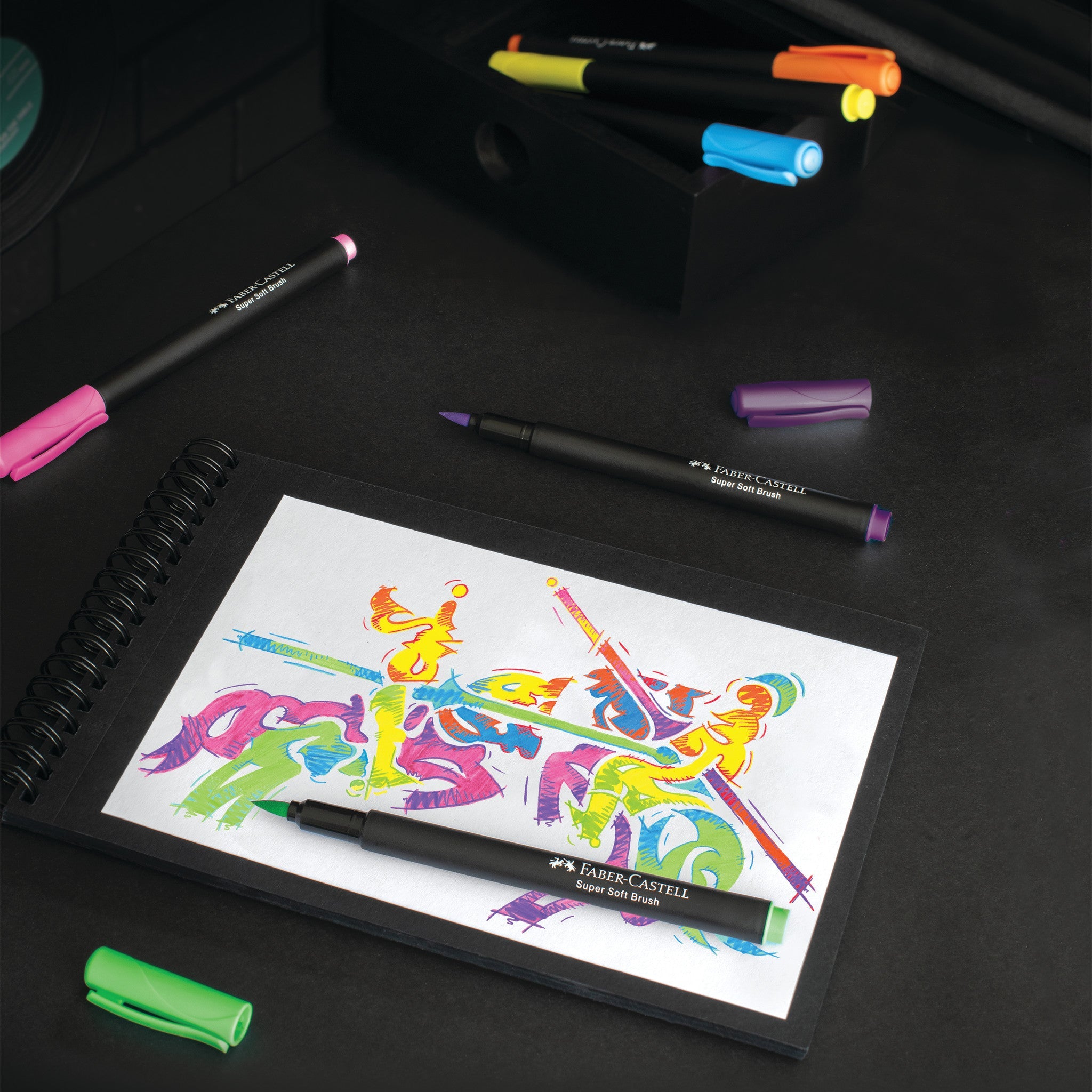 Black Edition Super Soft Brush Pens 6Ct Neon - #FC556081