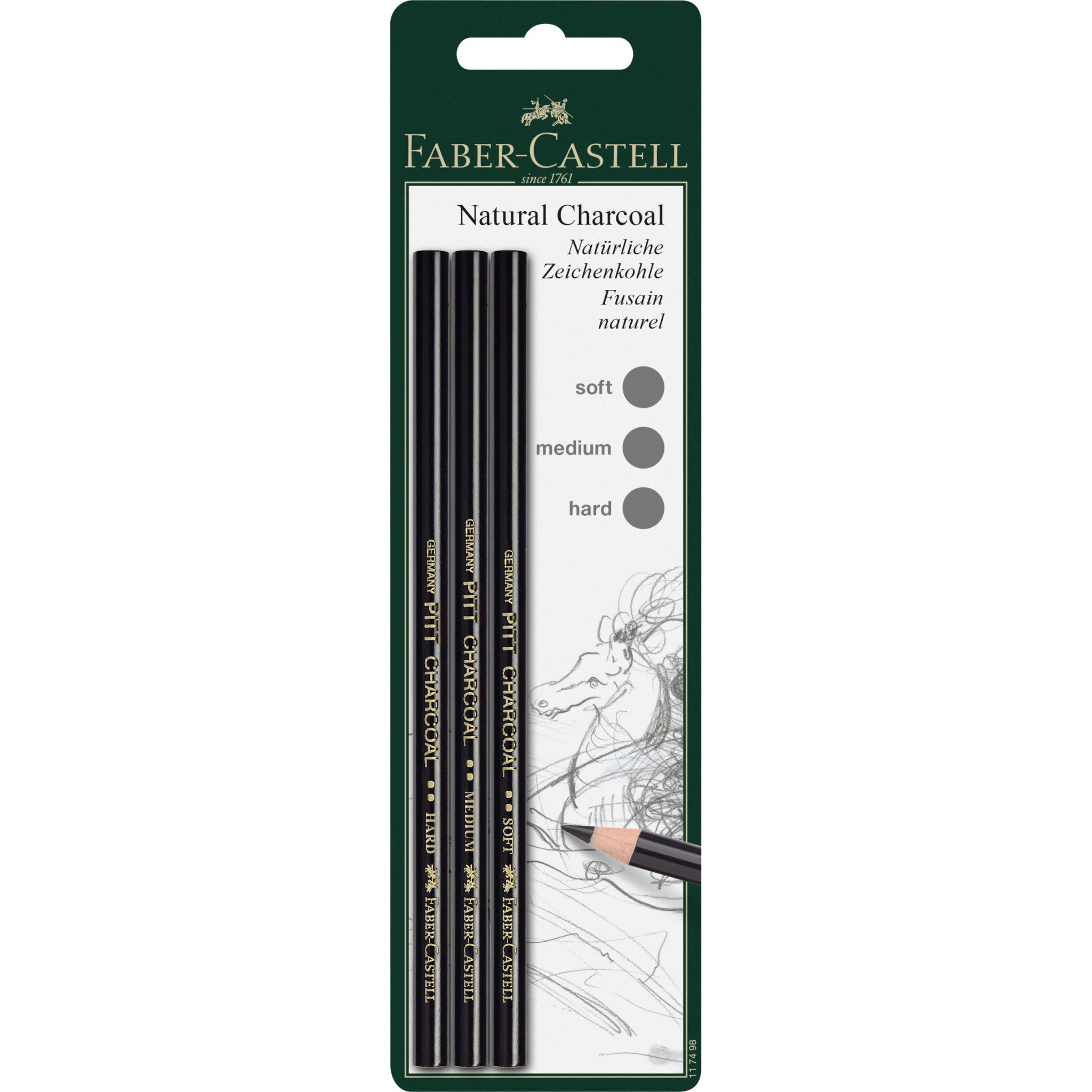 Pitt Natural Charcoal Pencils, Set of 3 - #FC117498