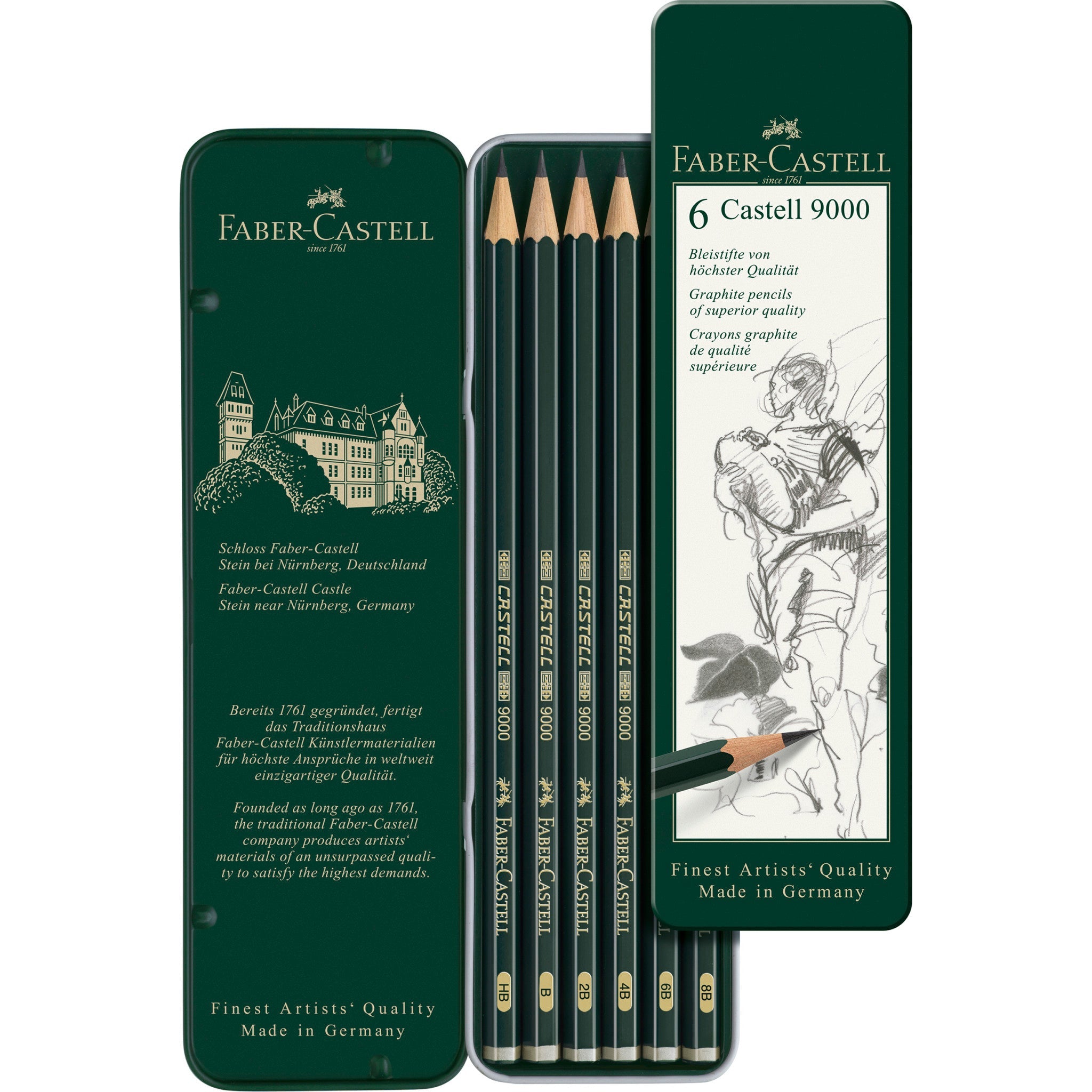 Castell 9000 Graphite Pencils, Tin of 6 - #FC119063