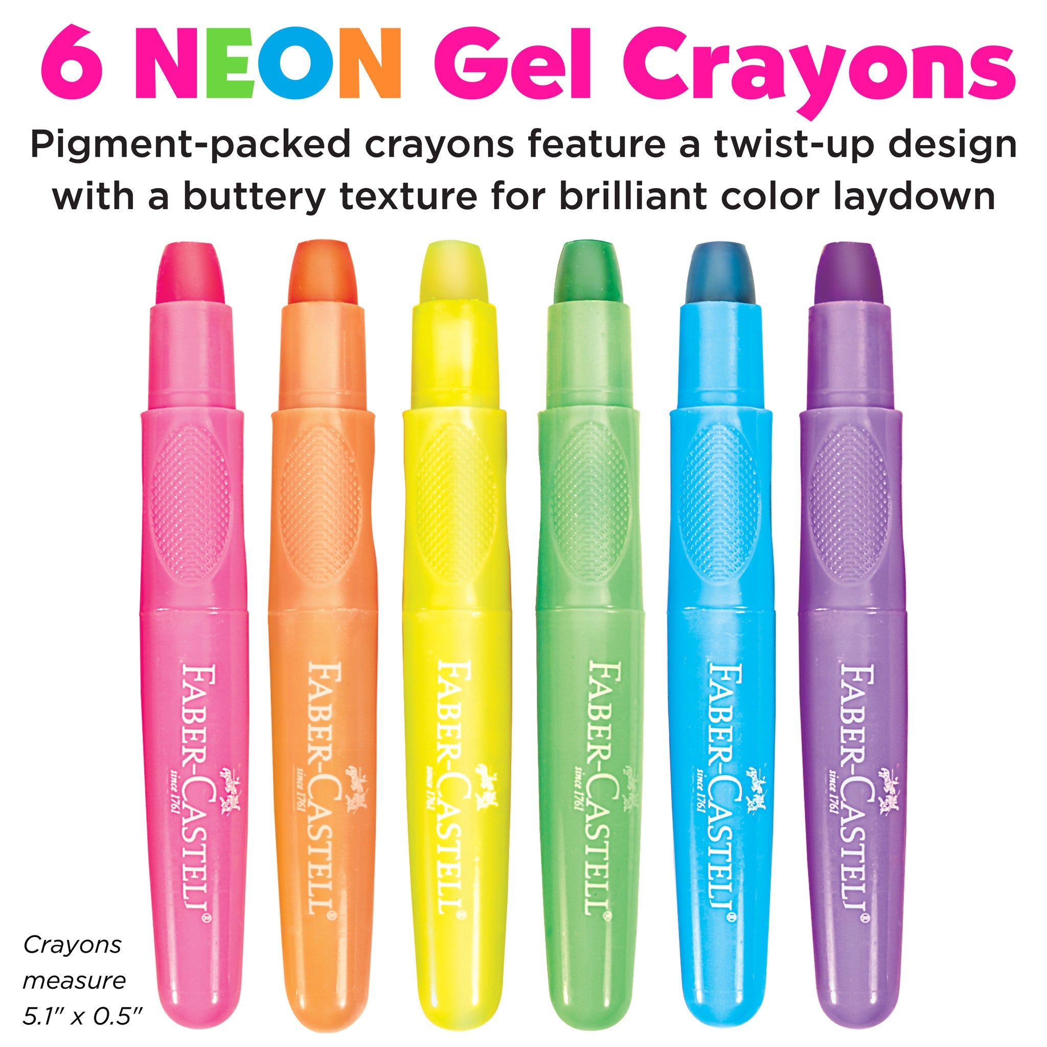 6 Neon Gel Crayons in Storage Case - #FC14317