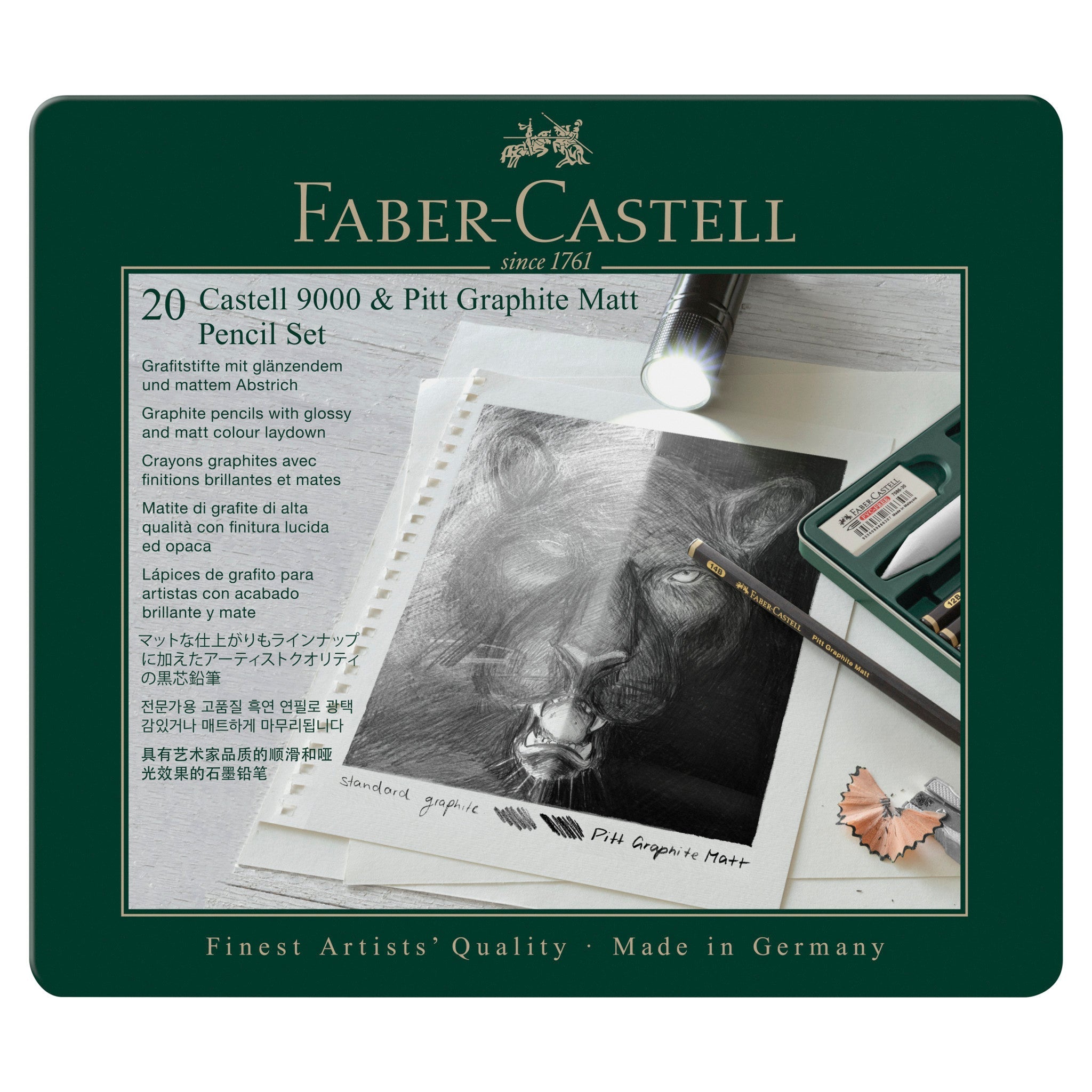 Castell 9000 & Pitt Graphite Matte Pencil Set, Tin of 20 - #FC115224