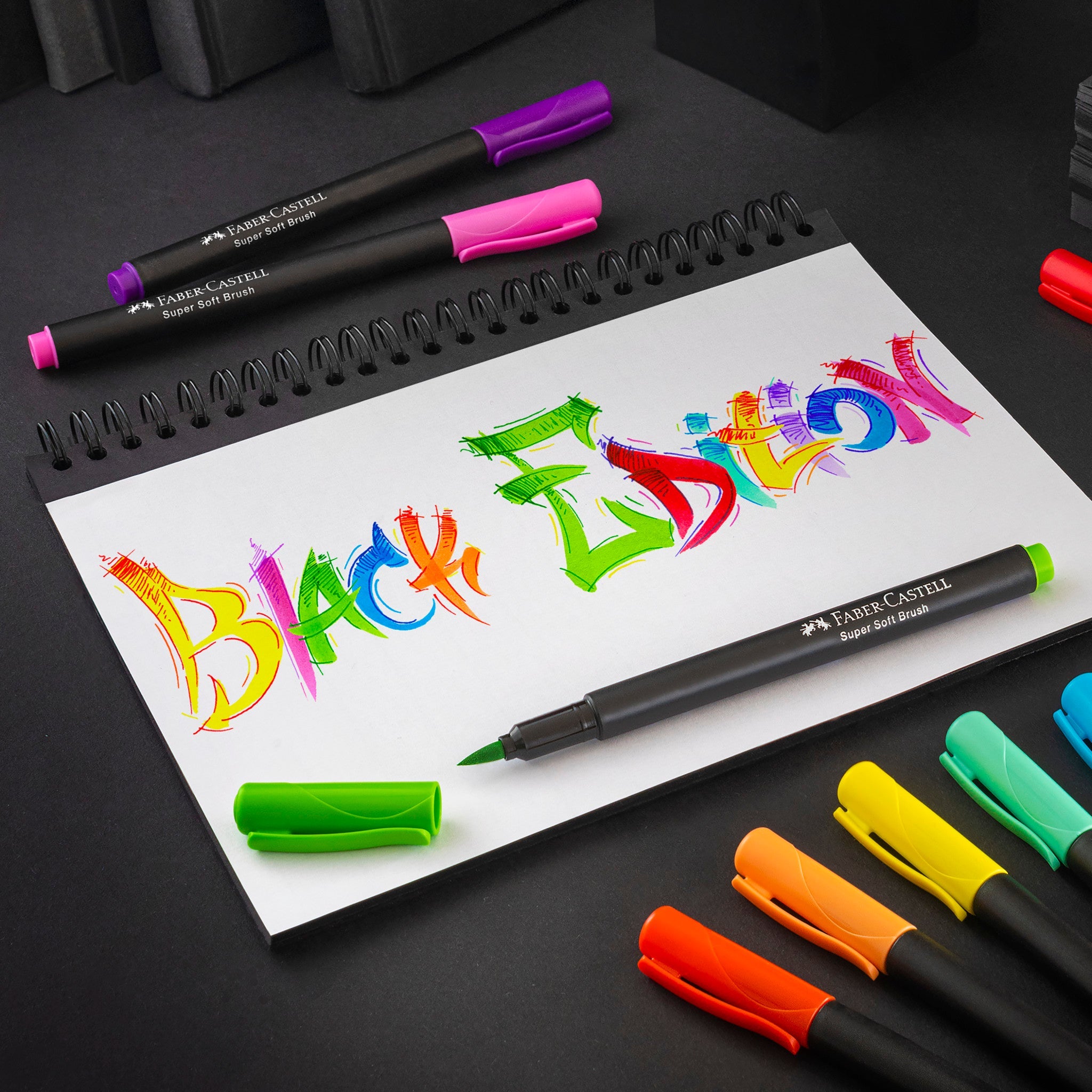 Black Edition Super Soft Brush Pens 6Ct Neon - #FC556081