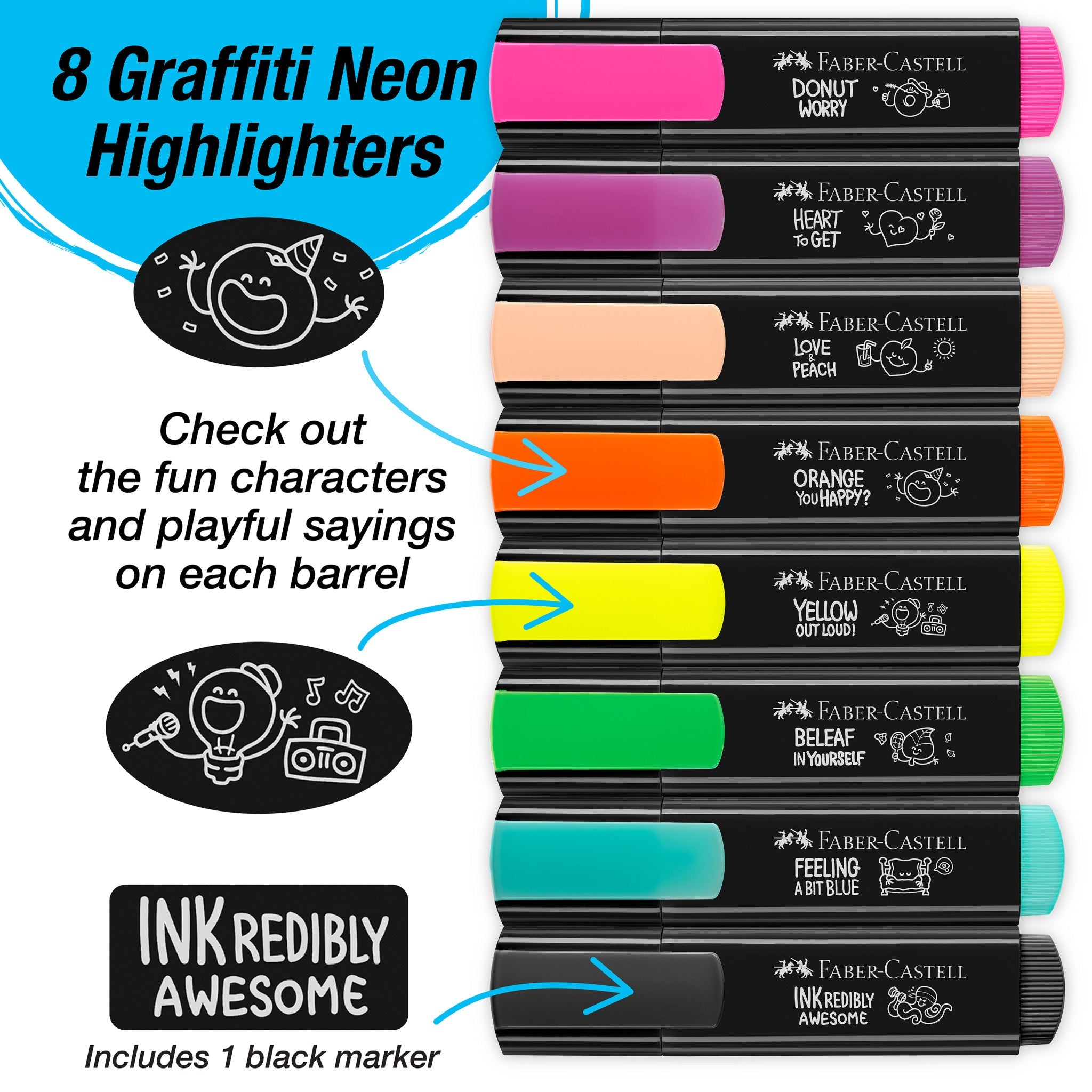 Highlighters, Graffiti Neon Colors - Box of 8 - #FC254692