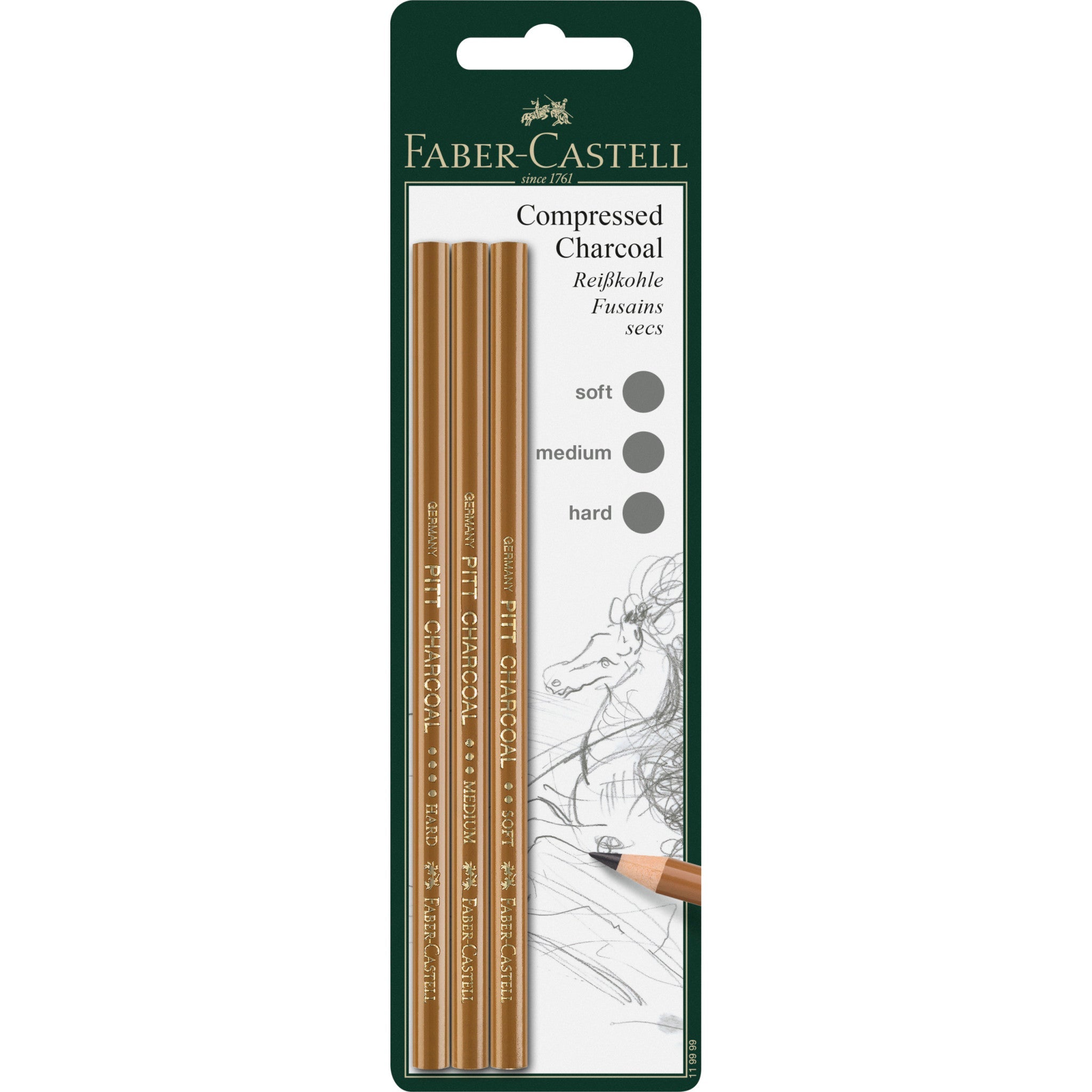 Pitt Compressed Charcoal Pencils, Set of 3 - #FC119999