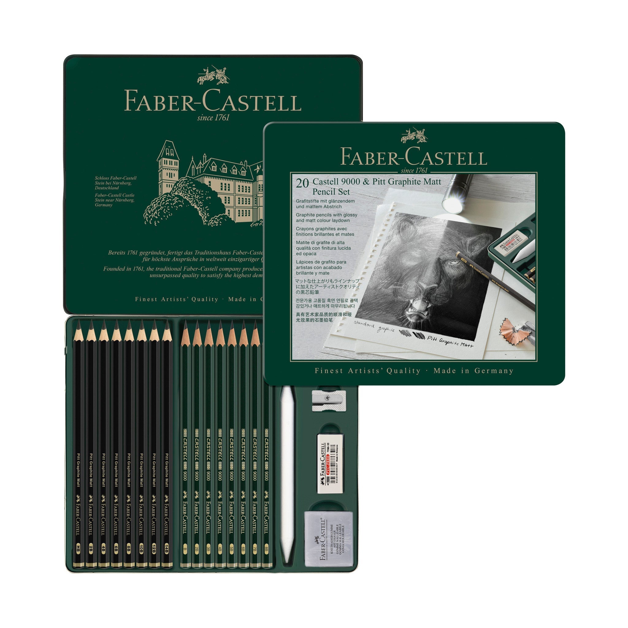 Castell 9000 & Pitt Graphite Matte Pencil Set, Tin of 20 - #FC115224