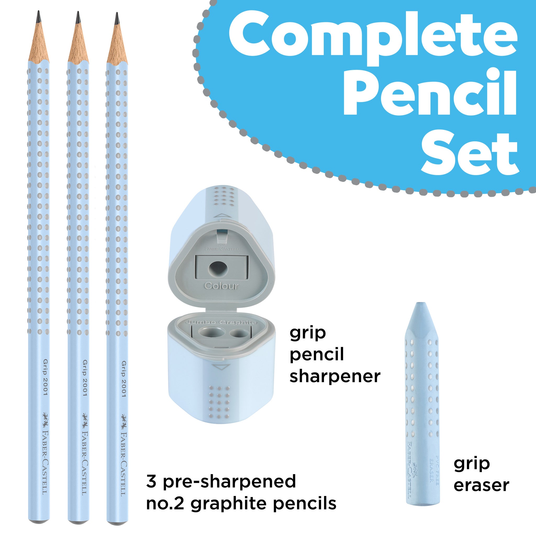 Grip Graphite Pencils & Accessories Set, Sky Blue - #FC580074